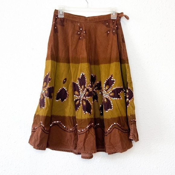 Y2K Wet Seal Corduroy Sequin Floral Midi Skirt Small - Picture 1 of 6